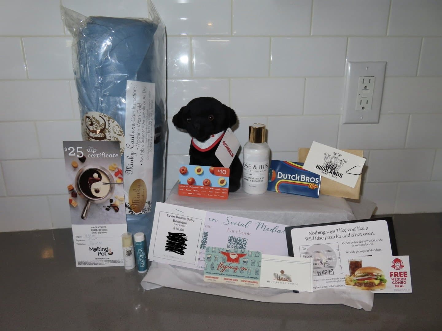 Items from a 2026 care basket laid out on a counter